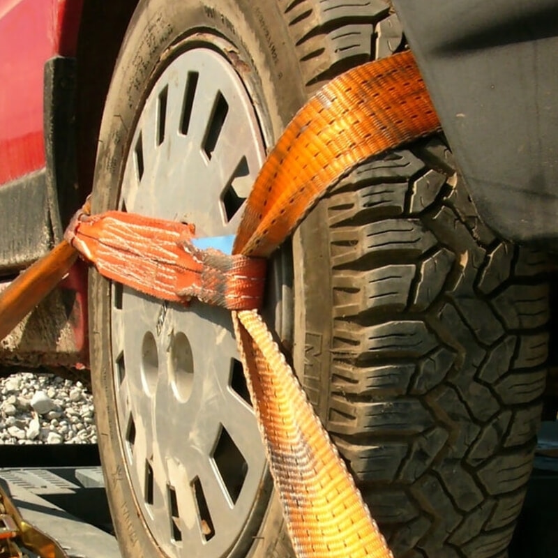 Close up of car on pickup truck